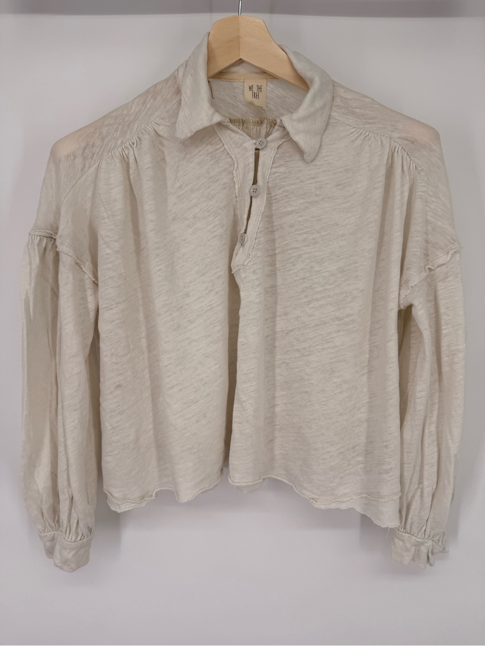 We The Free Off White Linen Cotton Blend Oversized Collared Top Size M